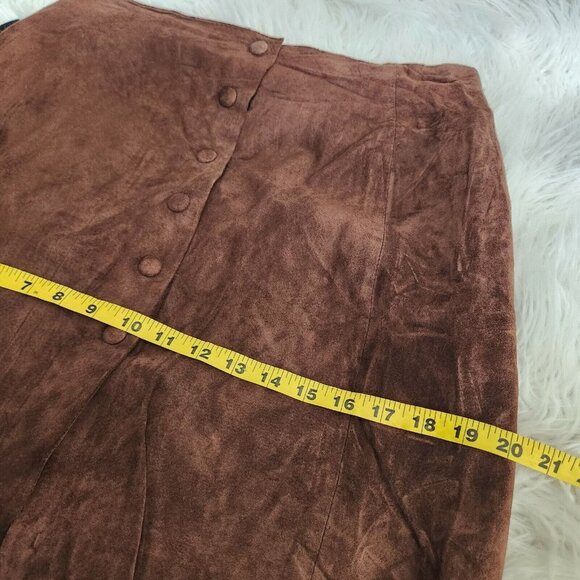 100% Suede Leather Maxi Skirt Size 11/12 W31 Midi Brown Southwest Western Button - Picture 7 of 16